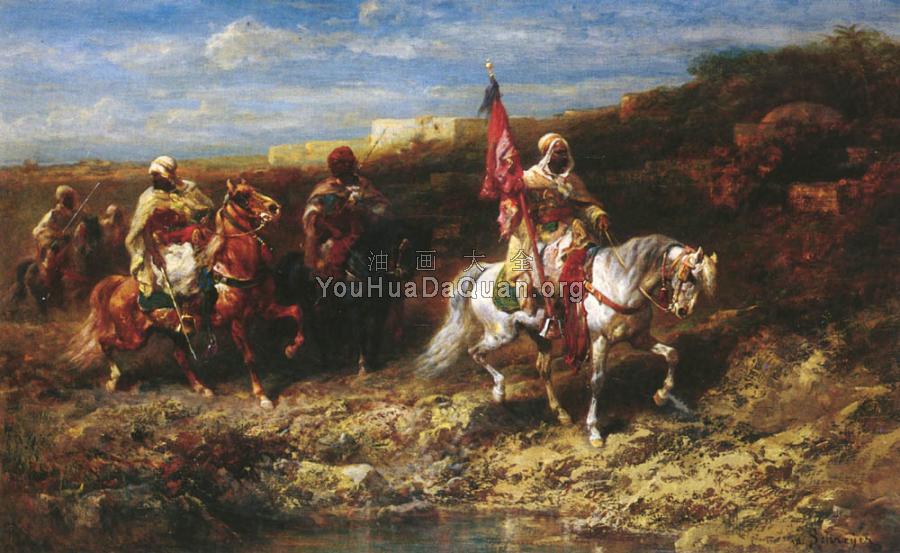 Arab Horseman In A Landscape - 阿道夫·施赖尔